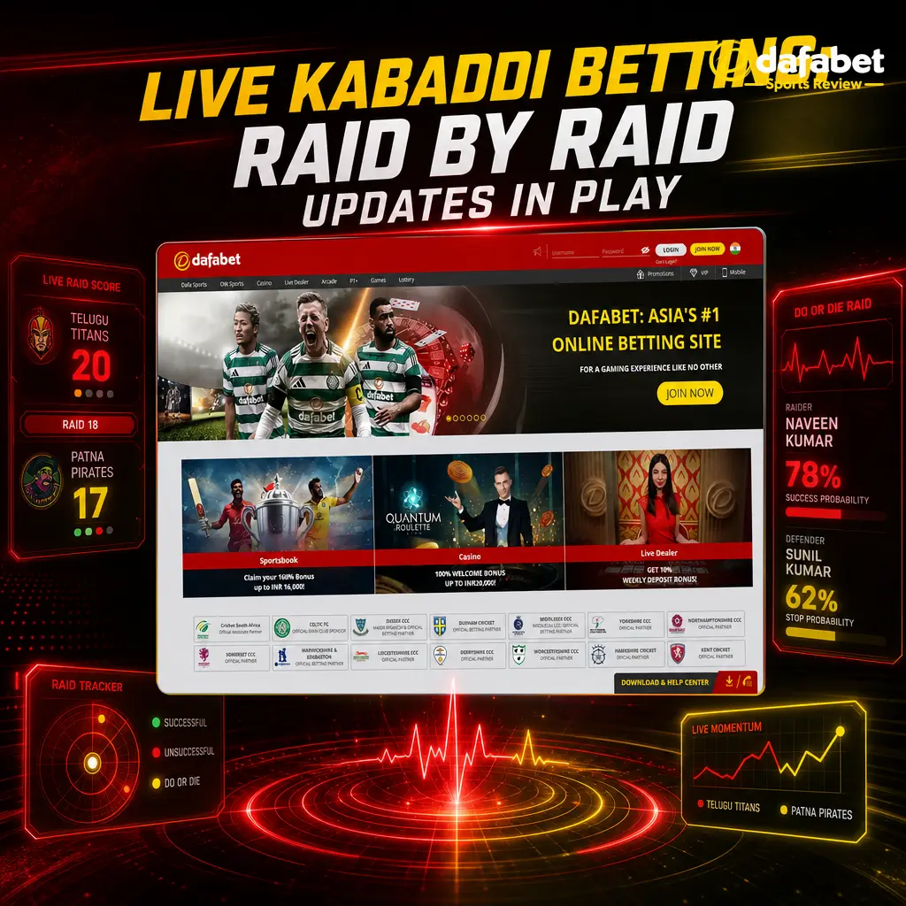 Live Kabaddi betting odds on Dafabet updating raid by raid with real-time match winner price shifts