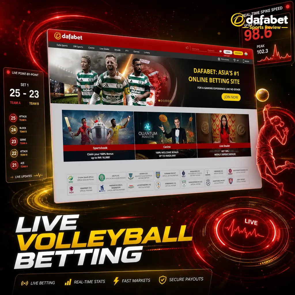 Live volleyball betting on Dafabet with real-time odds updates for match winner, set winner, and total points markets