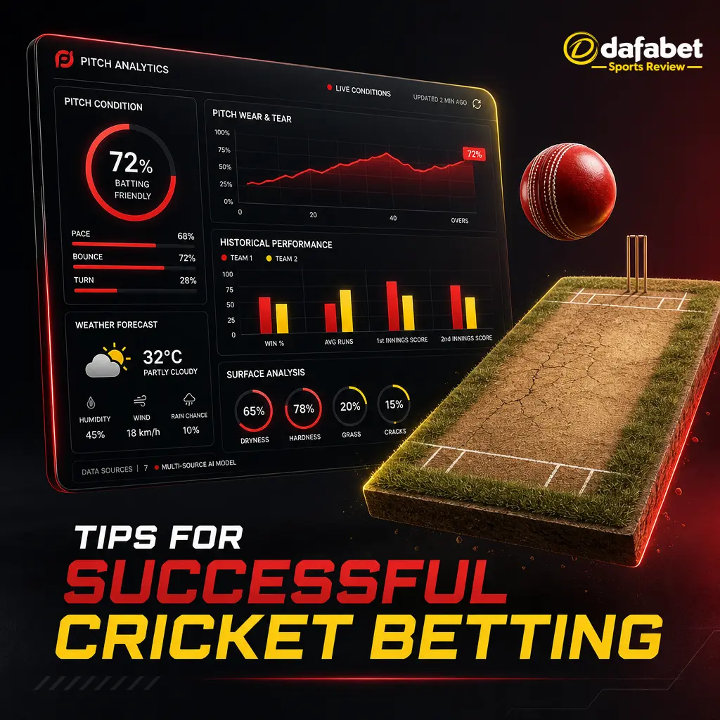 Practical cricket betting tips covering team form, pitch conditions, bankroll management, odds comparison, and market selection on Dafabet.