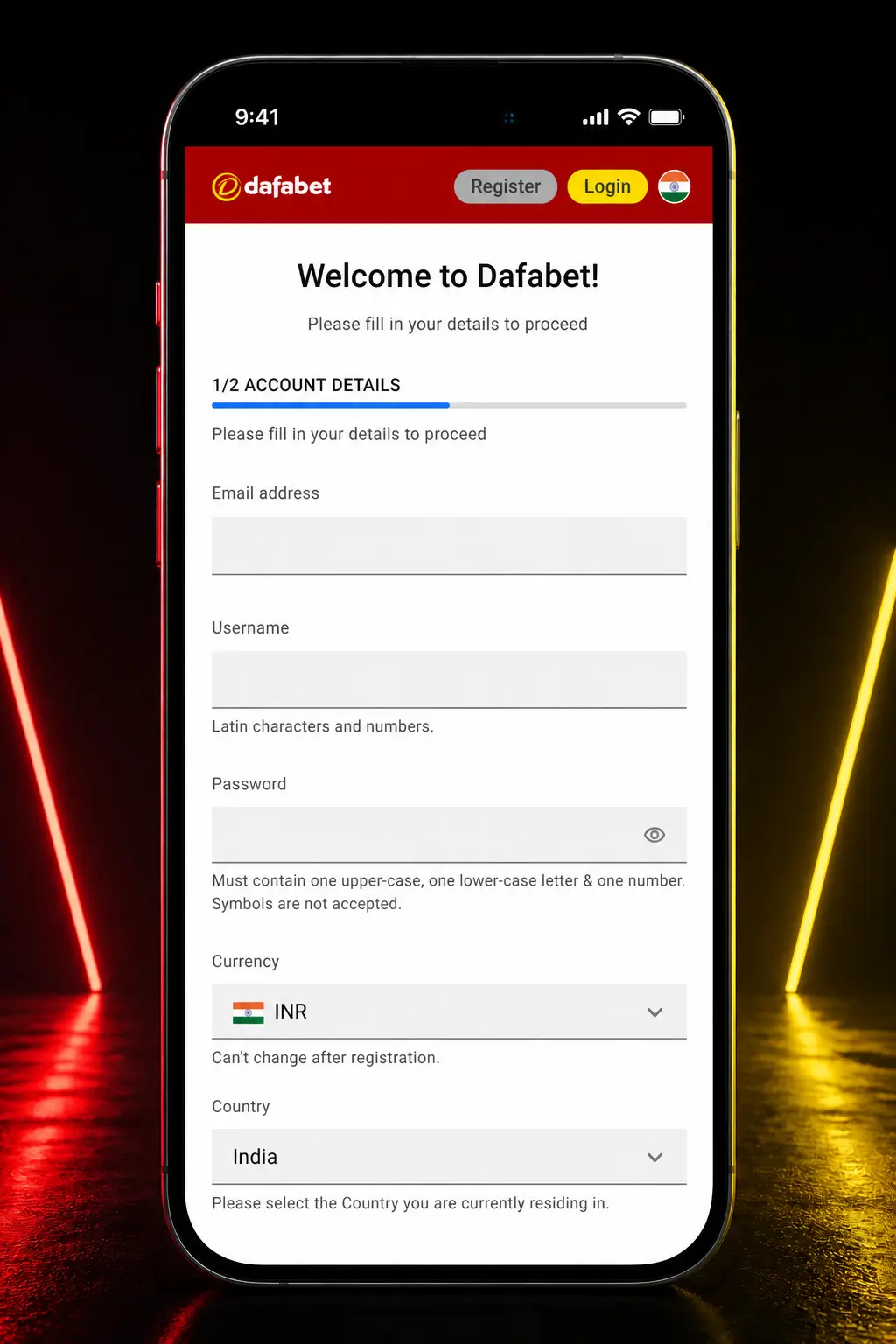 Step-by-step guide showing how to sign up, deposit via UPI, and place a darts bet on the Dafabet mobile app