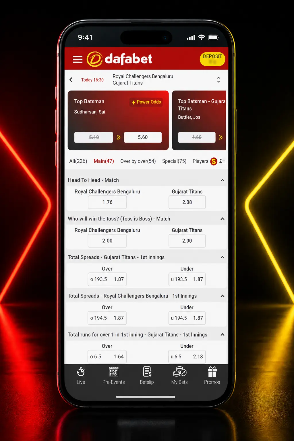 Step-by-step guide to registering, depositing, and placing a snooker bet on Dafabet via mobile app screenshot.