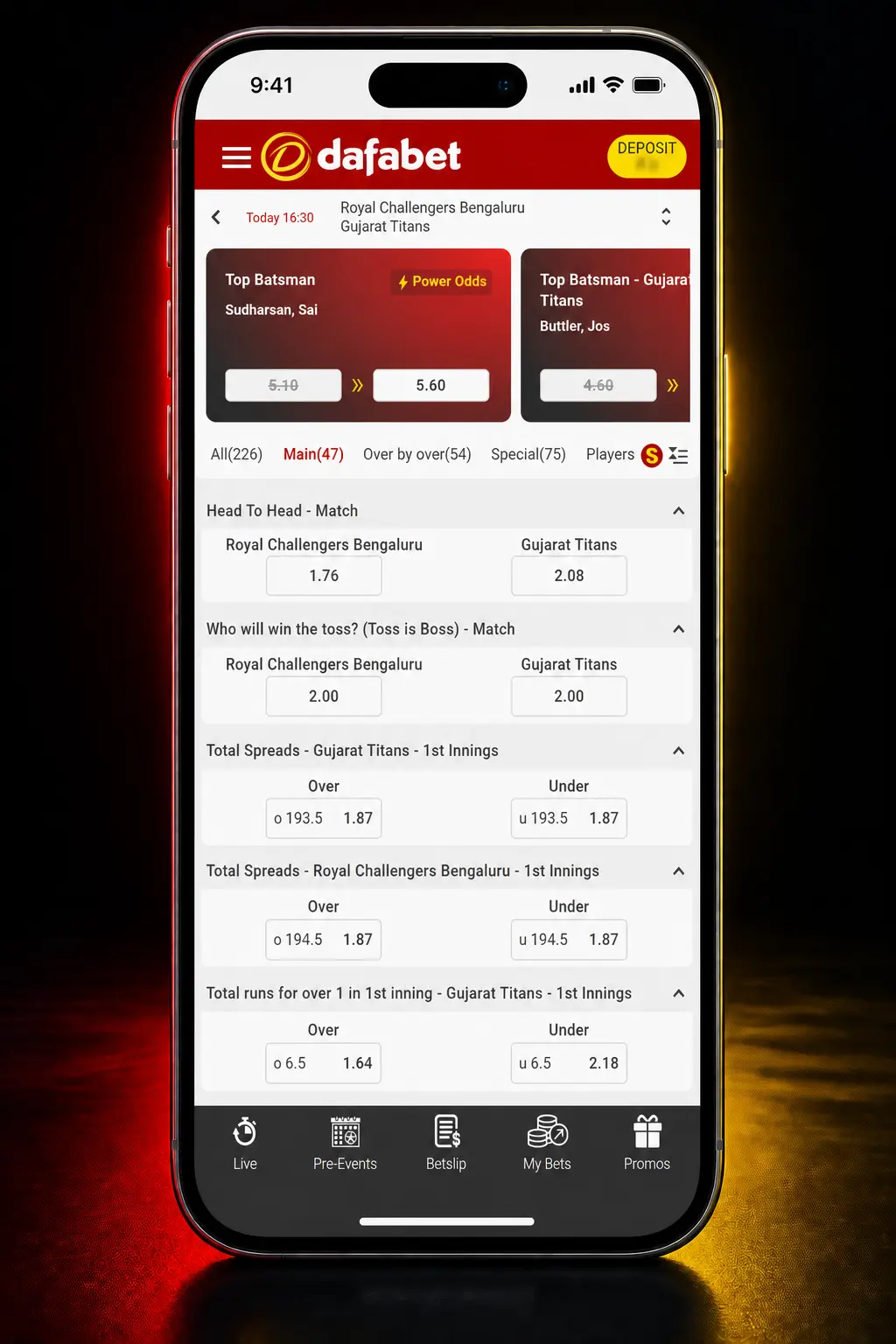 Step-by-step guide showing how to register, deposit funds, and place a golf bet on Dafabet's sports betting platform.