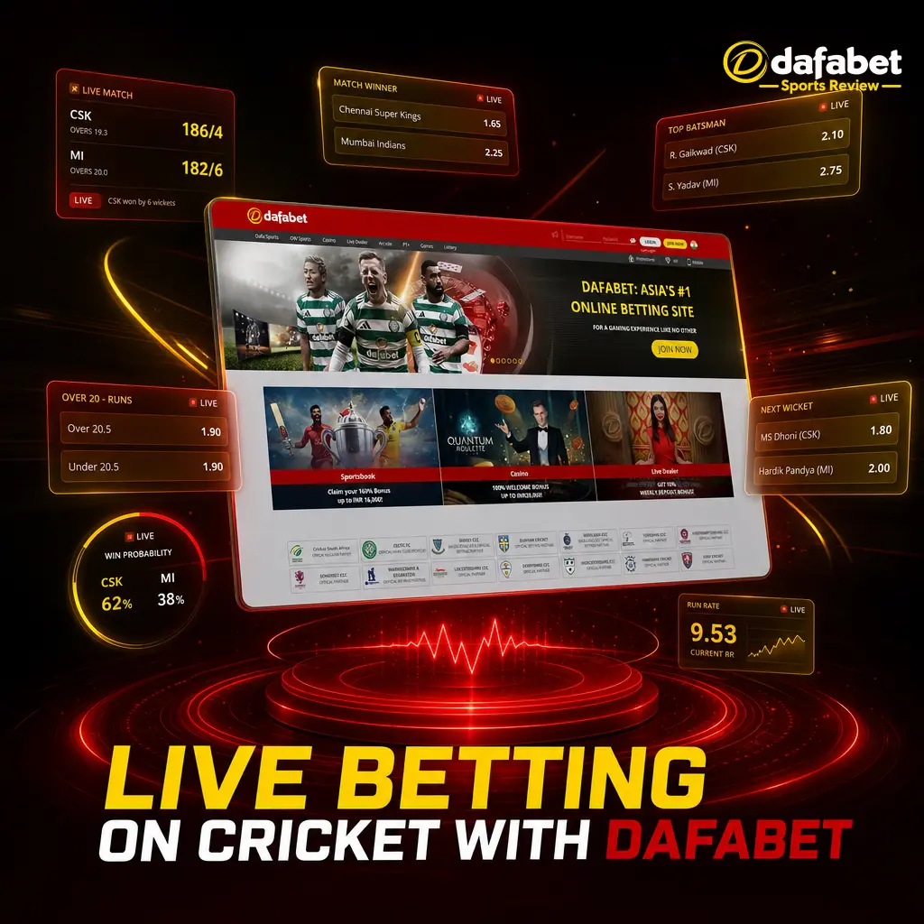 Live cricket betting on Dafabet with ball-by-ball odds, cash out option, and real-time match markets for active bettors