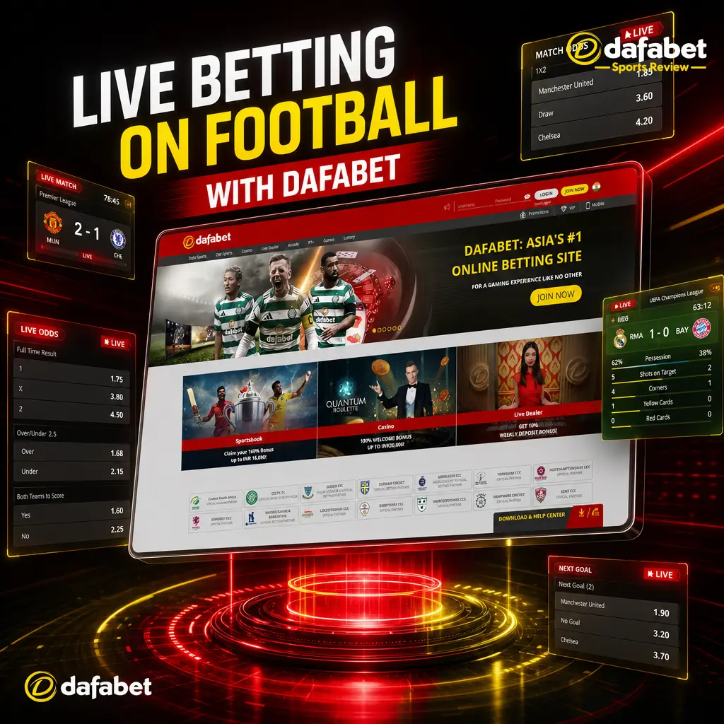 Live football betting interface on Dafabet showing real-time odds, cash out option, and match statistics panel.