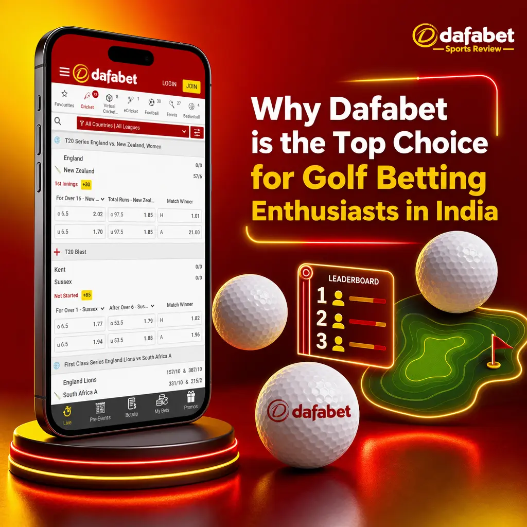Dafabet golf betting app showing PGA Tour odds, leaderboard, and UPI payment options for Indian bettors